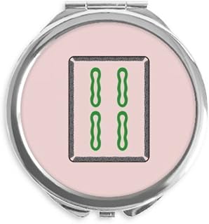 Mahjong Bamboo Bar 4 Tiles Pattern Hand Compact Mirror Round Portable Pocket Glass