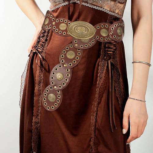 UTOWO Women Wide Boho Disc Western-Belts Vintage-Cowgirl Concho-Waist Belt Versatile Chunky Country Belts for Jeans Pants3