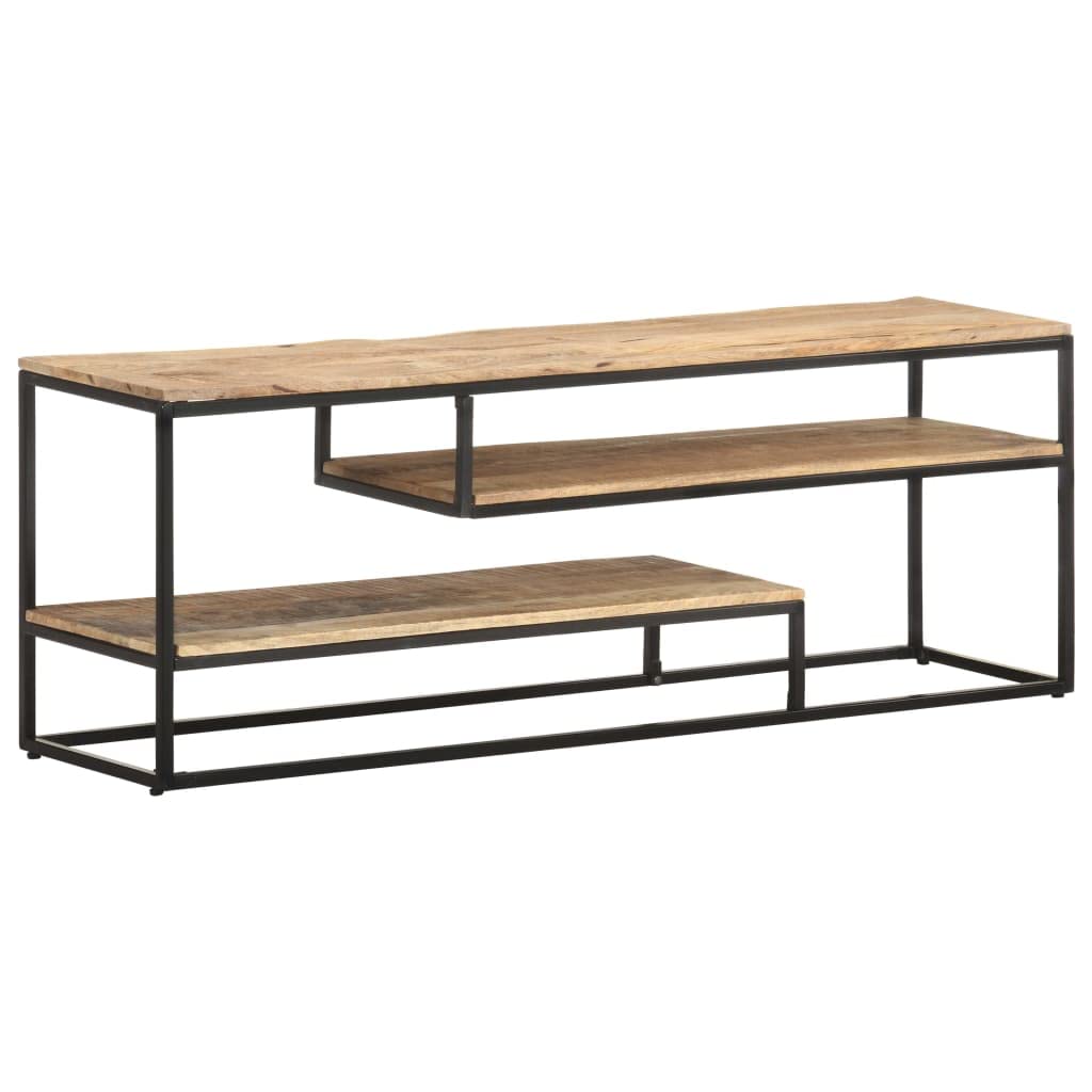 Mobile TV in legno di mango grezzo, 130 x 30 x 45 cm, stile industriale, telaio in acciaio, 3 ripiani, mobile multimediale e stereo