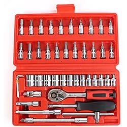 Maletin Llaves Vaso CICMOD 46 Piezas de 1/4(6.3 mm) Maletín con Juego de Llaves de Vaso (hexagonales), Carraca y Puntas de Destornillador Juego de Herramientas