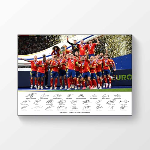 Póster firmado con el equipo completo de Campeones de España 2024, tamaño A4, foto de fútbol, regalo para aficionados y aficionados