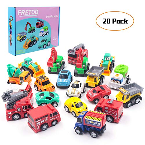 FRETOD Tirare Indietro Veicoli ha Giunti Flessibili 20 Pezzi Avere Camion da Costruzione, Camion dei Pompieri, Auto da Corsa Auto Tirare Indietro Veicoli