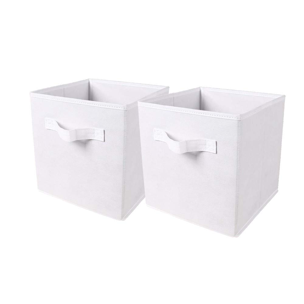 BonChoice Foldable Storage Cubes Boxes with Handle for Home Organization, Fabric Wardrobe Storage Box Organizer Basket Bins for Clothes Toys Towels, Collapsible&Durable (2, White) — image 1