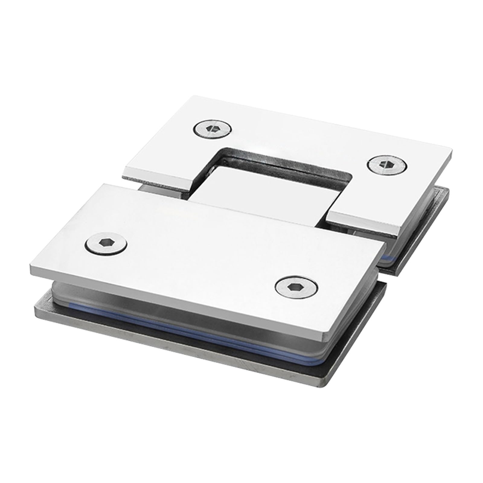 Alnaeson Shiny Silver Glass Door Hinge 180 Degree Showcase Clip 304 Stainless Steel Heavy Duty Glass Bracket Clamp Shower Door Hinge For Cupboard/Showcase/Glass Holder For Glass Cabinetss(Shiny Silver)
