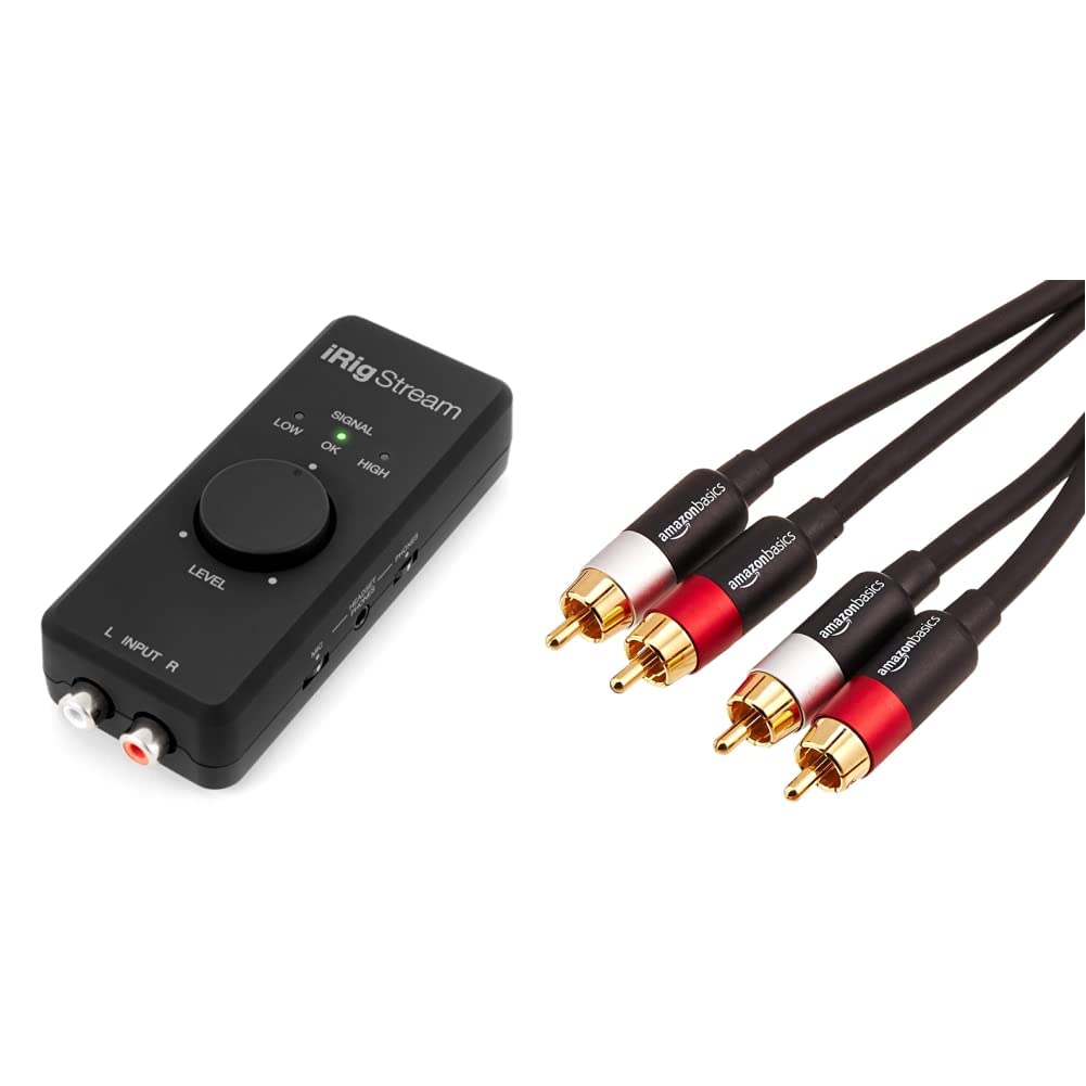 iRig Stream | Streaming audio interface for iPhone, iPad and Mac/PC & Amazon Basics 2-Male to 2-Male RCA Audio Cable - 1.22 meters
