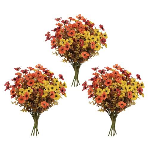 18 Bundles Artificial Fall Flowers for Outdoors Faux Mums Plants Porch