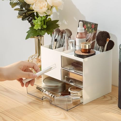 Image of Shuttle Art Desk Organizer with 3 Drawers | 3-Tier Storage Box with 5 Compartments for Stationery, Office Supplies, Study Table & Craft Materials | Pen Pencil Holder for Home & Office (White)