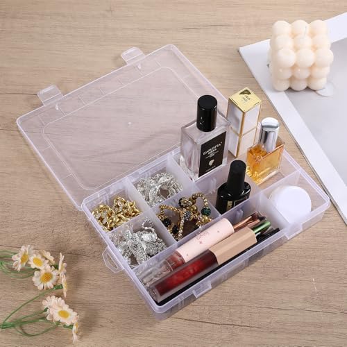 Image of Grid Organizer Box, Bead Boxes with Compartments, 12 Grids Plastic Storage Box with Dividers, Organizer Boxes with 18 Removable Grids Compartments for Tackle, Beads, Jewelry, Earring, Cosmetics, Craft