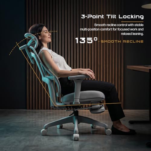 Image of DROGO Feather Node Premium Ergonomic Office Chair for Home & Work | FlexWeave Adaptive Backrest | Dynamic Lumbar Support | 5D Armrests | 4D Headrest | 135 Recline & Footrest - Grey