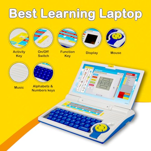 Image of Gooyo GY-1110 Plug & Play Educational Laptop Toy with 20 Learning & Playing Activities | Blue | Dual Power Supply | USB Cable (Included) & 3xAA Battery (Not Included) | Gift Box Packaging