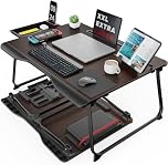 Laptop Desk for Bed, SAIJI XX-Large Foldable Bed Tray Table for Eating Breakfast, Writing, Working, Gaming, Drawing with Storage Drawer, Handrest Bookstand, Tablet Stand, Phone Stand (Black Cherry)