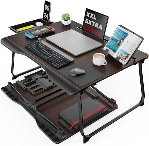 Laptop Desk for Bed, SAIJI XX-Large Foldable Bed Tray Table for Eating Breakfast, Writing, Working, Gaming, Drawing with Storage Drawer, Handrest Bookstand, Tablet Stand, Phone Stand(Black Cherry) by SAIJI - Used condition - US$45.99