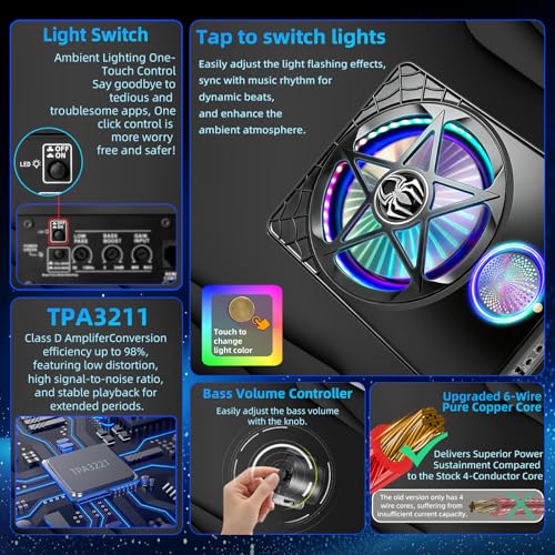 Image of 3000W Under Seat Subwoofer with Amp 10 inch Slim Powered Car Audio | 3-Way Full Range Sound with RGB Beat Sync LED, Bass Boost, Low Pass Filter, Plug & Play Design for Trucks SUVs and Cars