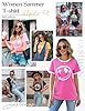 Lonya Women T-Shirt Tops Summer Short Sleeve Ladies Tunic Top Smile Face Printed Casual Tee Shirts Rose Red,XXL #4