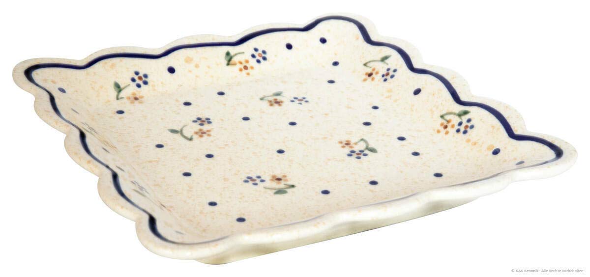 Assiette à gâteau carrée en céramique artisanale Bunzlauer Motif 111 de luxe