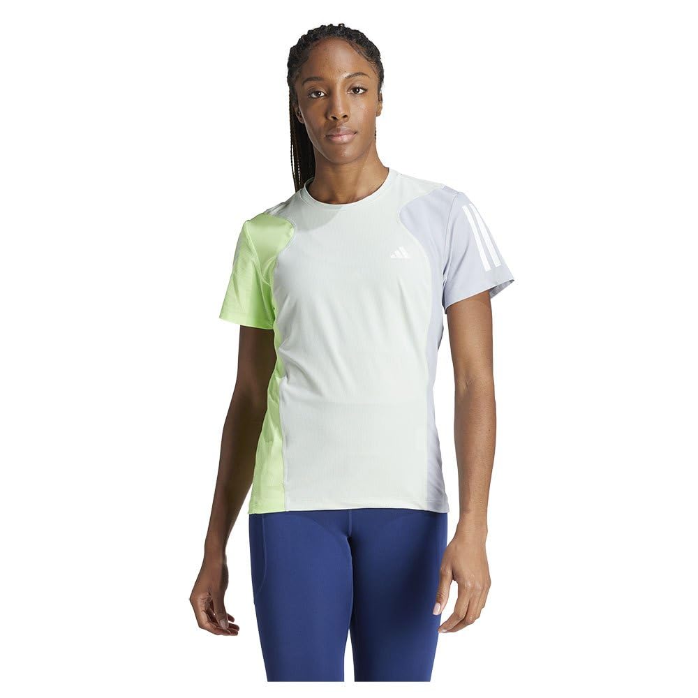adidas Women's Own The Run Colorblock Tee, Linen Green/Green Spark/Halo Silver, S