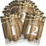 Leinuosen 1-12 Wedding Table Numbers With Lights - Rustic Wood Double Sided Signs, Calligraphy...