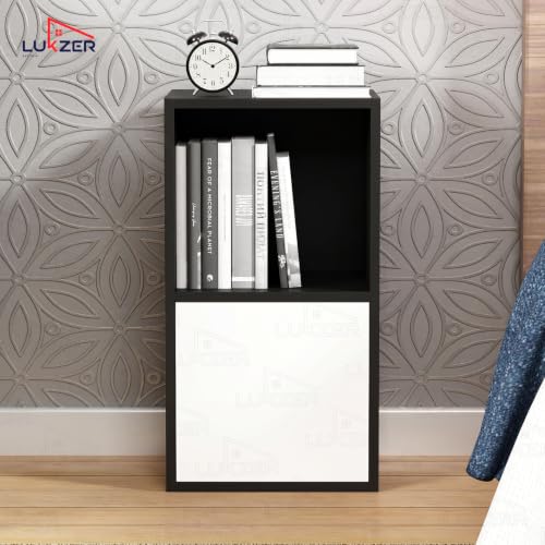 Image of Lukzer 2 Layer Wooden Book Rack /Shelf /Stand | Multipurpose Storage Cabinet & Bookshelf with Open & Enclosed Shelves | Compact Organizer for Bedroom, Kitchen, Living Room & Office (MR-021 /Black)