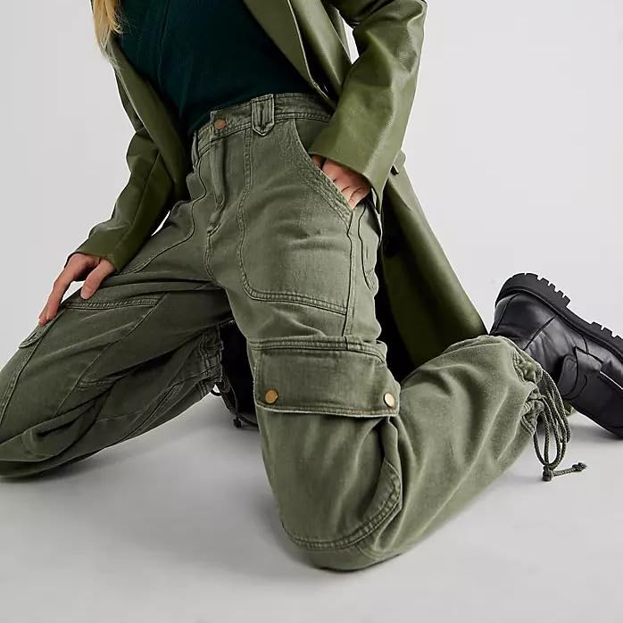 Mxiqqpltky Straight Leg Jeans for Women Casual High Waist Loose Cargo Denim Pants Y2K Vintage Ruched Baggy Jeans with Pockets4