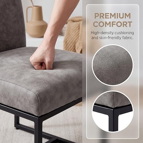 Image of HNY Modern Dining Chairs Set of 2, Upholstered Leather Dining Room Chairs with Ergonomic Back & Metal Frame for Home, Kitchen, Apartment, Grey