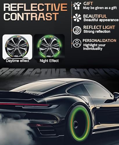 Image of REDWIND Anti-Collision Glow in The Dark Wheel Rim Stickers Night Reflective Tape Warning Sticker for Decoration Universal for All Cars Bikes Motorcycles Bicycle Trucks and etc(20 Strips) (Multi Green)