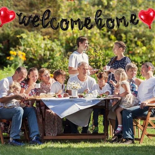 Image of TONIFUL 16 Inch Black Cursive WELCOME HOME Foil Letter Balloon Banner Decor