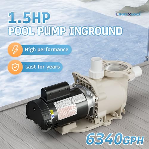 Image of Single Speed Pool Pump 1.5HP, 115 /208-230V, 6340GPH, In /Above Pool Pump, Low Nosie, High Flow, Powerful Self Primming Swimming Pool Pumps Inground with 2 inch /1.5 inch Fittings - 2 Year Warranty