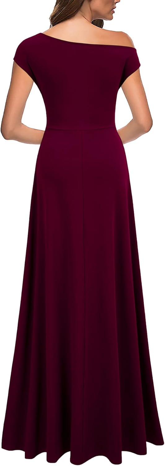 MUSHARE Women's One Shoulder Formal Dress Sexy Split Party Long Cocktail Dresses - Image 2