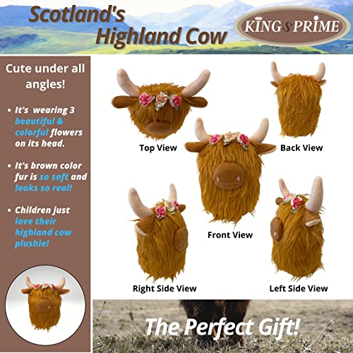 Kingsprime Highland Cow Gnomes, Scottish Cattle Dolls, Farmhouse Nordic Dwarf Plush, Calf Gnome With Flowers, Nursery Gift Home Decor, Weighted Doll Decoration, Herd Collection (Light Brown) #TOP3