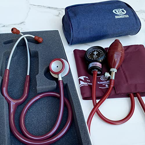 Kit Enfermagem Acadêmico Vinho Bic Estetoscópio Duplo + Esfigmo Aparelho de Pressão Fecho Contato