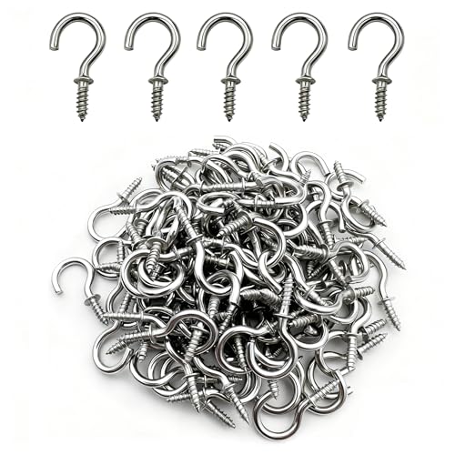 IDEALSV 100 Pcs (304) Stainless Steel Screw Hooks 5/8 Inch Small Hook Screw-in Light Hooks Outdoor and Indoor Hanging