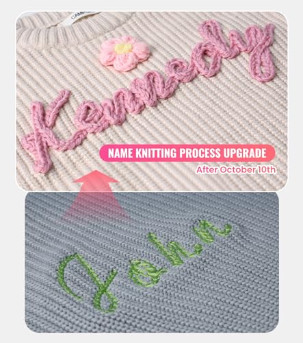 Personalized Baby Name Sweater Beanie Knitted Kids Name Sweater Custom Hand Embroidered Name Hat for Girls Boys Toddlers Baby Shower Birthday Christmas3