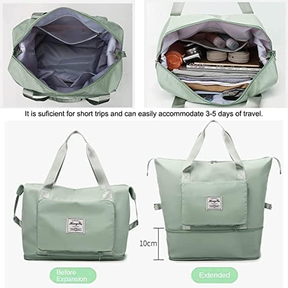 Image of JD Fresh 41 Liter Foldable Travel Bags for Women /Nylon Duffle Bags /Expandable Vanity Travelling Luggage Handbags /Waterproof & Lightweight Shopping Bag for Personal Items (Light Green)