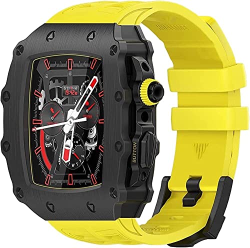Boîtier en acier pour Apple Watch 44mm avec son bracelet caoutchouc pour homme