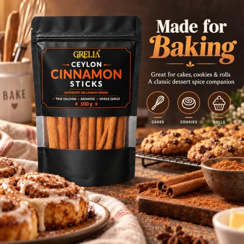 Image of 100 g True Ceylon Cinnamon Sticks | Authentic Sri Lankan Quills, Cinnamomum verum | Soft Bark, Delicate Aroma, Low Coumarin | Whole Dalchini for Tea, Coffee, Masala Chai, Baking, Desserts, Curries, Biryani and Spice Blends