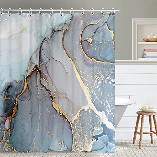 Rosielily Abstract Marble Shower Curtain, Blue Ombre Shower Curtains Set With 12 Hooks, Decor Waterproof Bathroom Curtain, 72”X84” #TOP7