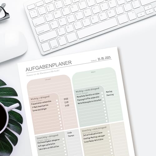 BIROYAL A4 To Do Listen Block - Eisenhower-Matrix | 50 Blatt Zettelweise Tagesplaner Undatiert für einfaches Priorisieren | To Do Liste, Reißbar Aufgabenplaner | Mehr Produktivität | für Büro Schule