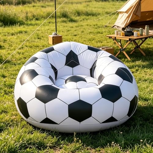 Sofá hinchable de fútbol para camping y exteriores con inflado rápido en color blanco y negro 4