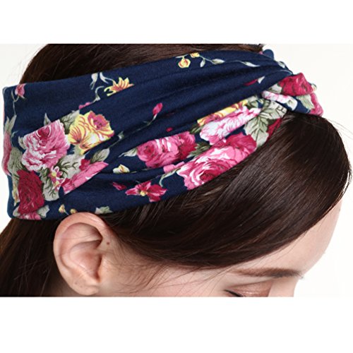 Image of DRESHOW 6 Pack Boho Cotton Non-Slip Headbands for Women Girls Yoga Workout Running Knotted Turban Floral Elastic Head Wrap