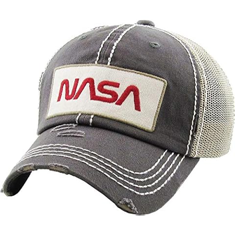 Funky Junque Mens Baseball Cap Low Profile Adjustable Distressed Patch Dad Hat, Nasa - Grey, One size Cover