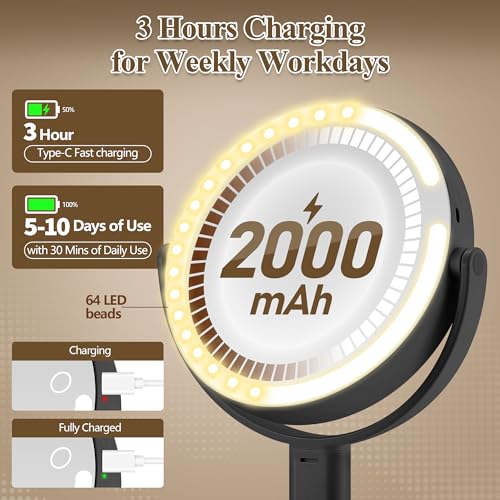 Image of MOMOKUBA Makeup Mirror with Lights, Double Sided 1x /20x Magnifying Mirror with Light, Rechargeable 3 Color Lights and Adjustable Brightness, 360 Rotation Detachable Comes with Tweezer(Black)