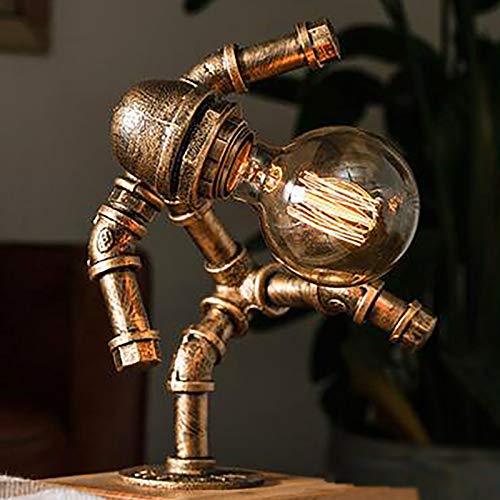 QXXZ Wasserleitungslampe Retro Industrial Wasserrohr Tischlampe Cafe Schlafzimmer Studie Lampe Steampunk Roboter TischlampeD Cover