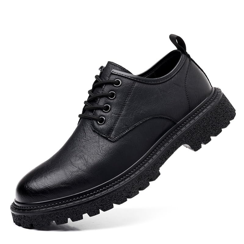Men's Brogue Oxfords Shoes Fashion Slip-On Round Anti-Slip Mid Chunky Heels Men's Dress Shoes Leather Wingtip Brogue Oxfords