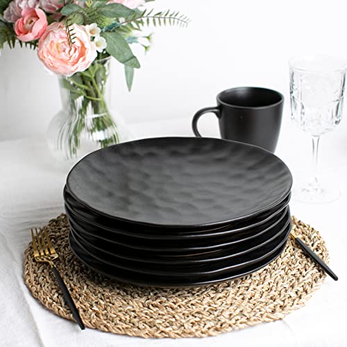 Vicrays Ceramic Dinner Plates Set, 10.5 Inch, Set Of 6, Round, Microwave, Oven, Dishwasher Safe, Scratch Resistant, Porcelain Fluted Suitable For Steak, Pasta, Pizza, Home, Party, Restaurant (Black) #TOP2