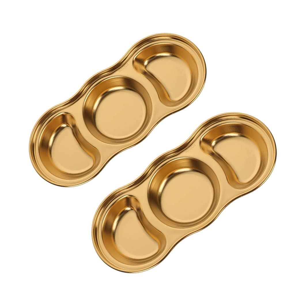 HEXEH Salatteller Edelstahlsauce Teller 3 Fach Tauchschildkürzung Platten Geteilte Sauce-Gerichte for Restaurant Küche Appetizer Ketchup Sauce oder Gewürz (2 Packung) Plastikteller (Color : B)