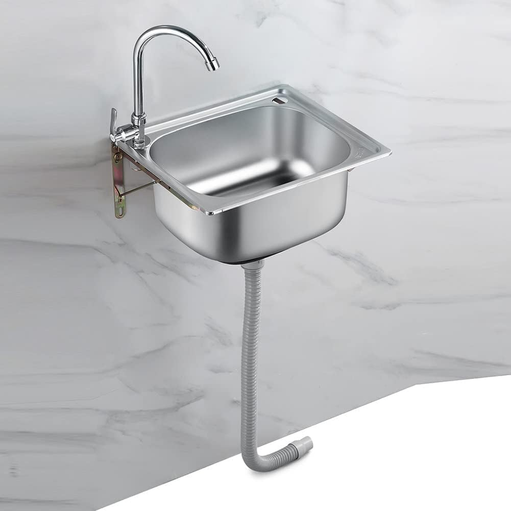 Fregadero de cocina pequeño, fregadero de acero inoxidable de un solo recipiente, caravana, para montaje bajo techo y montaje empotrado, escurridor reversible con clips para tuberías de desagüe