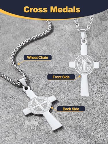 Image of U7 Saint Michael Necklace for Men,Stainless Steel /18K Gold Plated St Michael Archangel /Saint Benedict /Saint Christopher Pendant Amulet Necklace for Men Women
