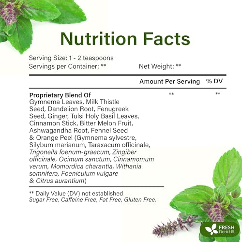 Image of FreshDrinkUS, Glucose Functional Loose Leaf Tea | 4oz | Herbal Blend of Gymnema, Milk Thistle, Dandelion Root, Cinnamon & Ashwagandha - Naturally Caffeine-Free, Premium Quality, Balanced Flavor. Vegan