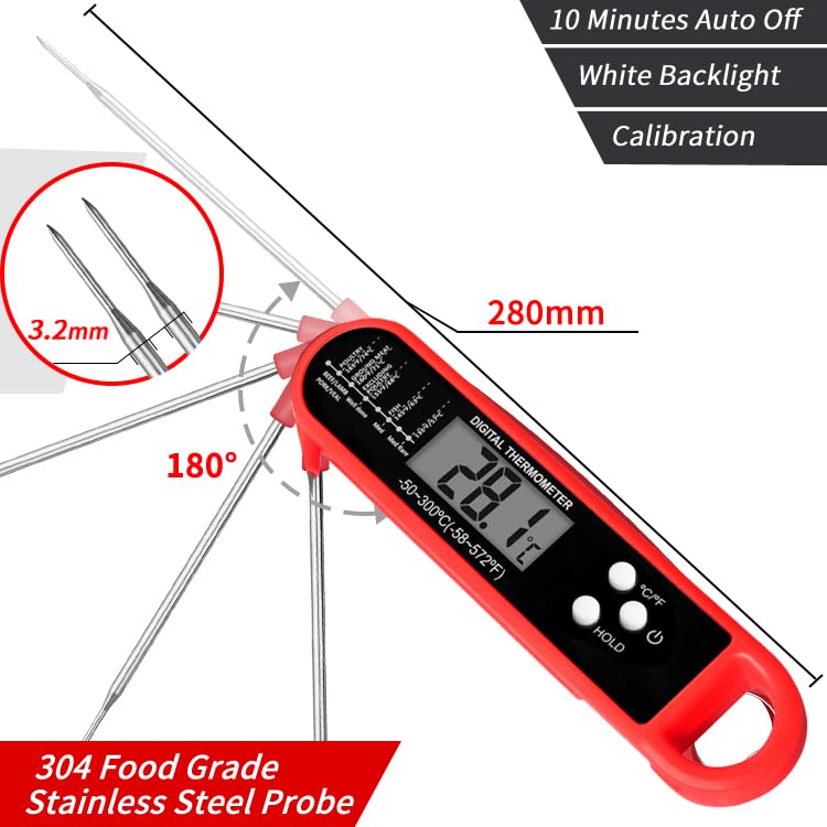 Digital Meat Thermometer for Cooking and Grilling, Instant Read Food Thermometer with IP67 Waterproof, Strong Magnet and Calibration-Professional Kitchen BBQ Probe for Turkey, Steak