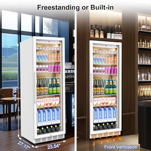 Commercial Display Refrigerator with Glass Door, Upright Beverage Cooler Merchandiser with Reversible Door, Drink Fridge with Door Lock for Restaurant Supermarket Convenience Store, 13.8 Cu.Ft on Fridge.com